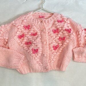Sugar THRILLZ Knit your love chunky yarn cardigan sweater pink pompom ribbon bow